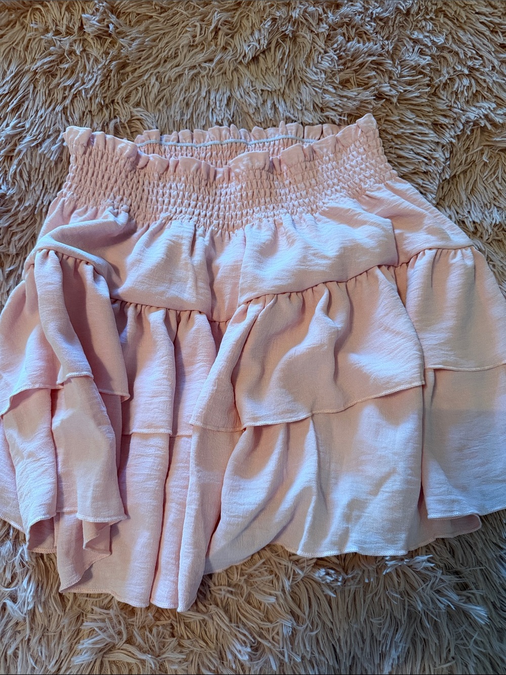 Smocked Ruffle Mini Skirt - Light Pink